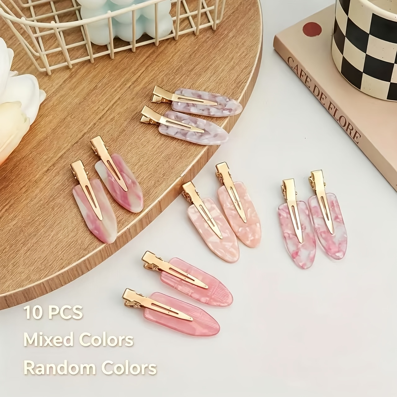 TEMU 10pcs Random Style Set Acetate Seamless Hair Clips | Alloy Duckbill Hairpins Sweet Hairstyles