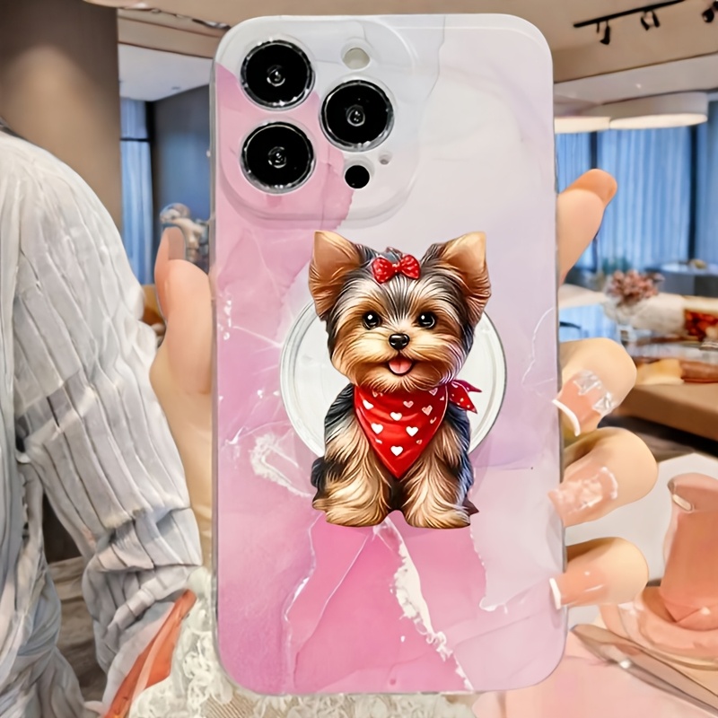 

Yorkshire Terrier Dog With Bow Acrylic Phone Grip, Universal Adhesive Phone Stand, Waterproof Portable Luxury Accessory, Ideal Gift - Compatible With Most Phone Cases