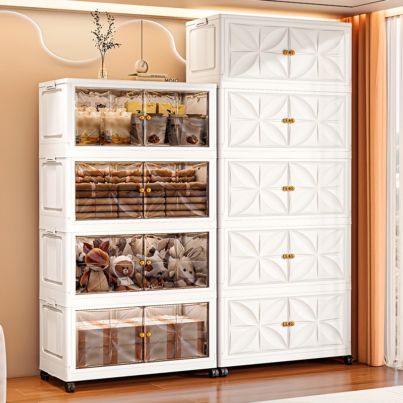 Mehrschichtiger, faltbarer Aufbewahrungsschrank mit groem  Fassungsvermgen, langlebiger Schlafzimmerschrank mit Tr Deckel,  Aufbewahrungsbox mit staubdichter Tr, Rollen, platzsparende ...