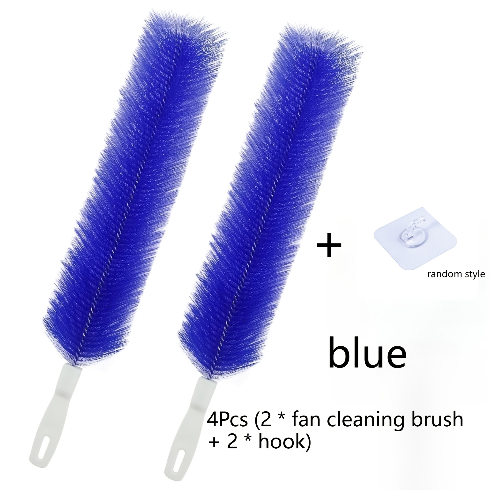 TEMU Lot de 2 brosses de nettoyage flexibles pour ventilateur + lot de 2 crochets, pliable de 42 cm avec poils souples, dépoussiéreur peluches pour