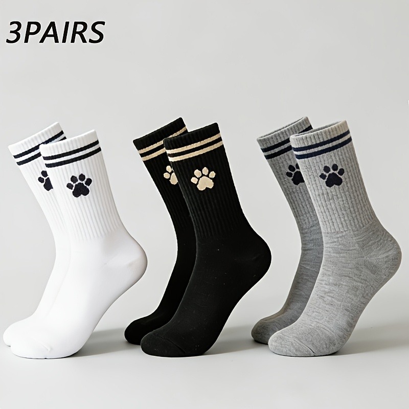 E-shop 3 Paar Damen Mid-Calf Socken - Unisex Zwei-Bars Niedliches Katzenkrallenmuster, Mehrere Farben Verfügbar - Modischer College Style