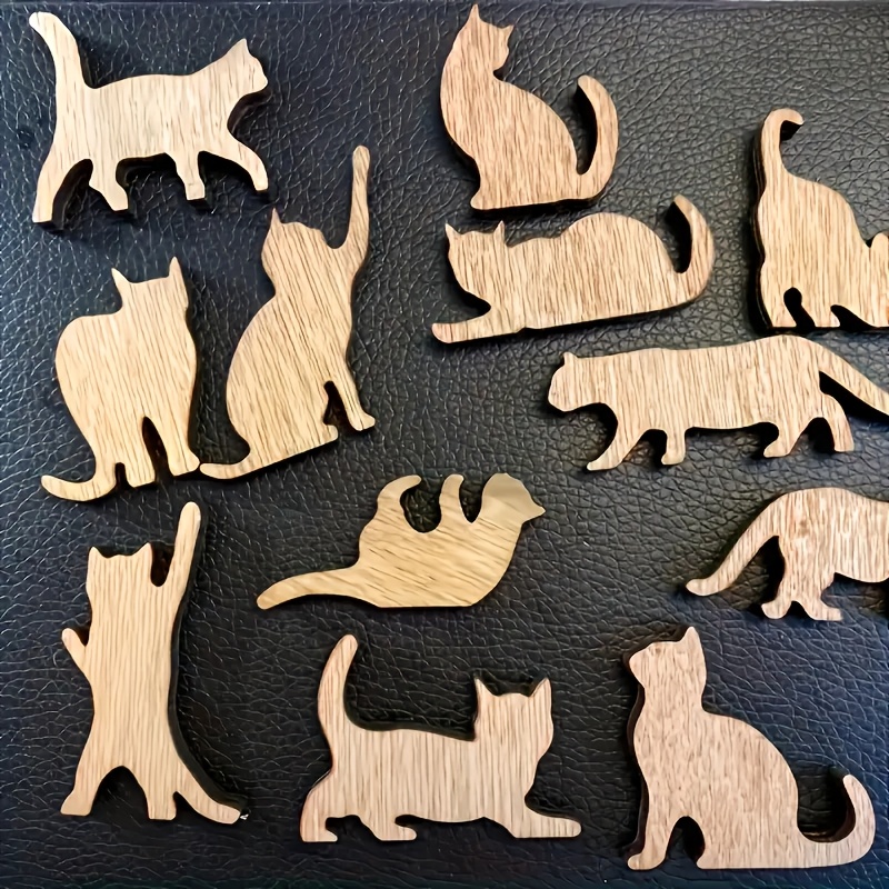 

12pcs Mini Wooden Cat Shapes, Assorted Craft Cutouts For Diy Painting And Home Decor, Garden Supplies, Customizable Wooden Pieces | Natural Wood Decor | Creative Crafting, 2d, Room Decor