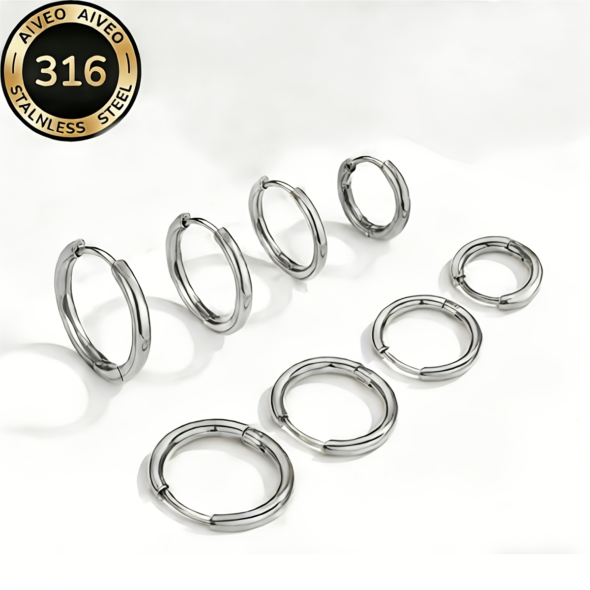 E-shop 8 Stk. elegante, hochwertige, hypoallergene goldene Creolen aus Edelstahl, farbbeständig, schlicht elegant, modische Damenohrringe geeignet für