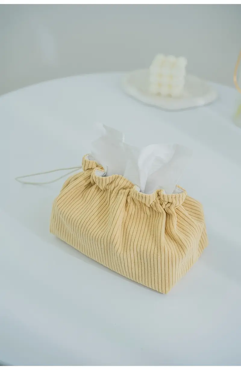 mustard yellow striped fabric tissue box holder with hanging loop durable polyester storage bag for kitchen dining room organization Product details 2