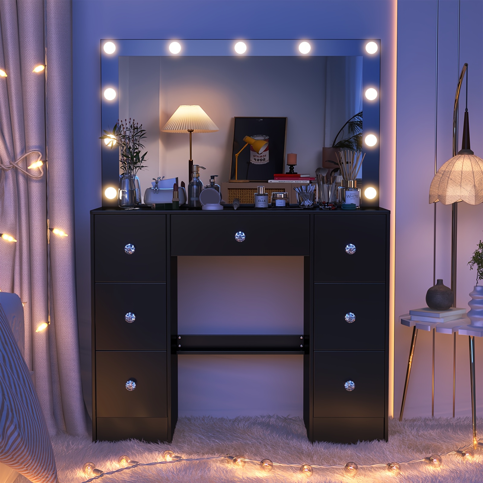 Dressing Table Stool Set with LED Mirror & Drawers