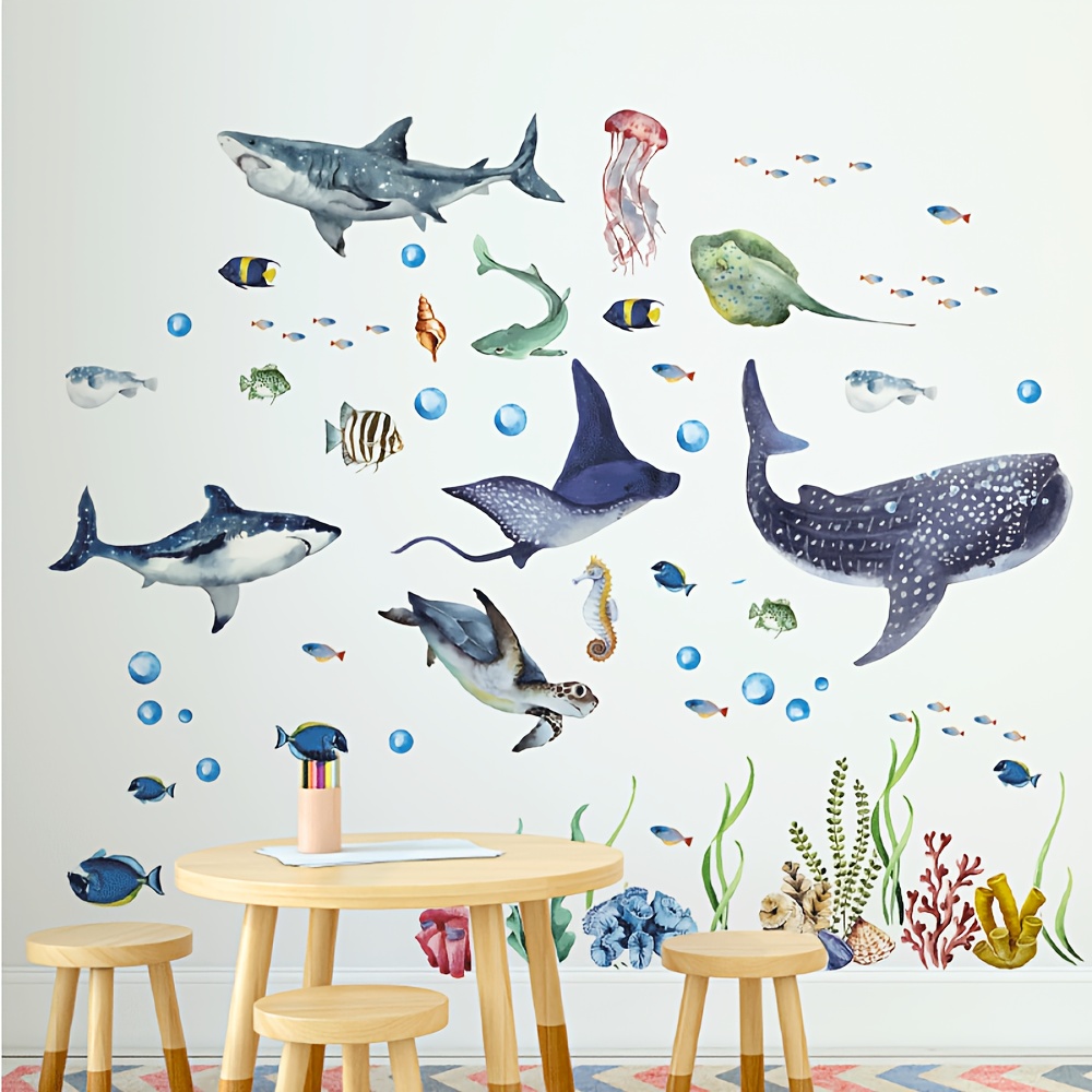 

2pcs Vinyl Ocean Animal Wall Decals, Watercolor Sharks & Stickers, Peel And Stick Bathtub Decor, Theme For Nursery Room, Home Decor, Party Supplies For