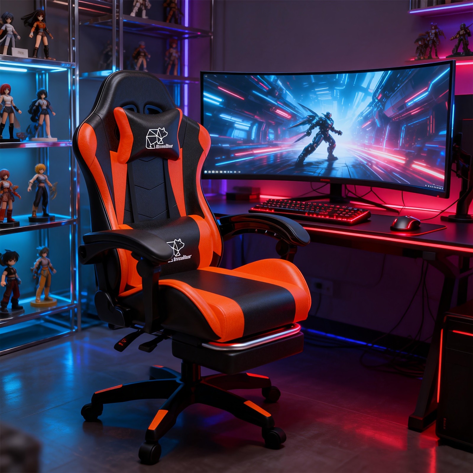 1pc Heavy-Duty Manual Recline E-Sports Chair Suitable for Adults & - Adjustable Footrest/Lumbar Support Gaming Desk Chair with Fixed Armrests, High-Padding Ergonomic Seat for Home Office Computer Chair, Modern for Home and Office Use