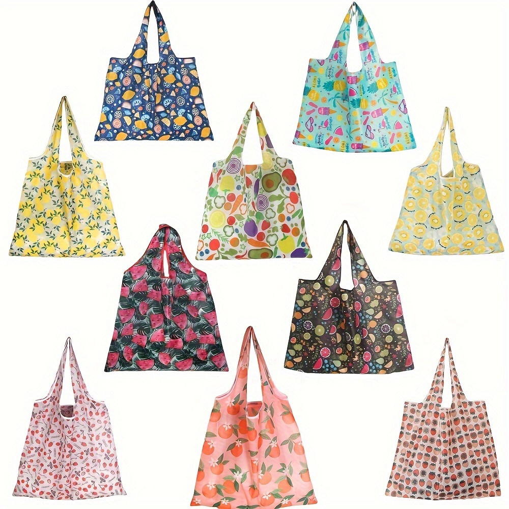TEMU 10pcs Reusable Large Grocery Bags With Handles, Foldable Shopping Bags, Shopping Supplies, Daily Storage, Outdoor Storage.