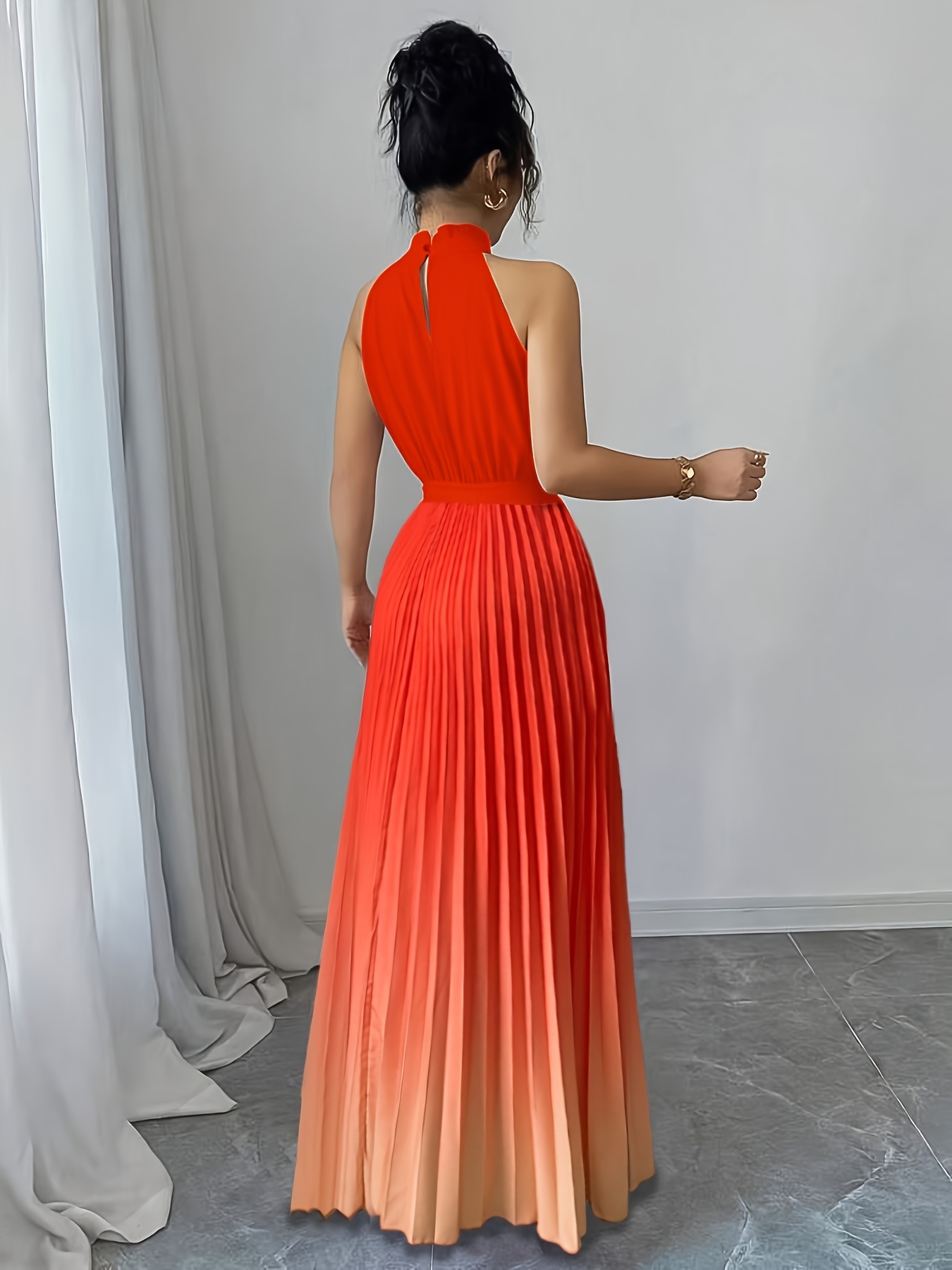 elegant romantic ruffle neckline waist tie a line pleated - Temu Portugal