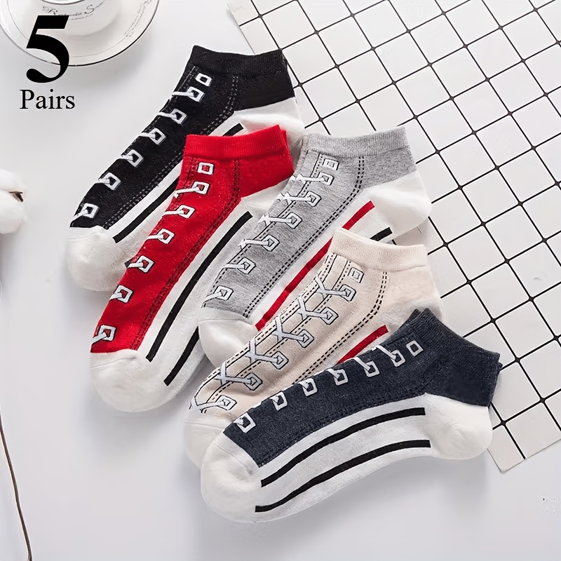 TEMU 5|10 Pairs Of Unisex Spring And Summer Short Socks - Breathable, Moisture-wicking, And Non-slip Sports Socks With A Geometric Suitable For
