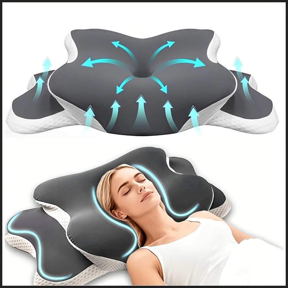 TEMU Oreiller de voyage cervical ergonomique papillon, à double hauteur, pour dormeurs sur le , le dos et le ventre, housse amovible et lavable, et