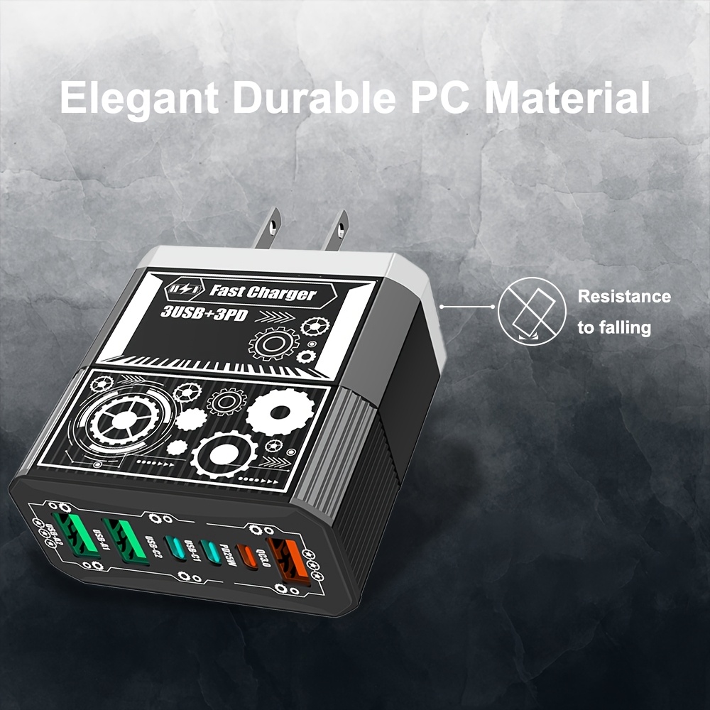 3USB + 3PD Total 40W Mobile Phone Fast Charging Adapter, US Plug 6 Ports Charger QC3.0 Fast Charging for iPhone for Samsung Travel Charger Wall Charger, Multidevice Charging, Spacesaving Charger, Compact Charger, Efficient Charging Technology, Sturdy