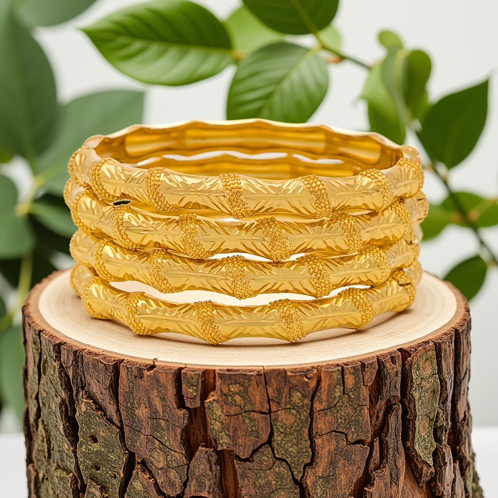 2pcs Golden Tone Open Cuff Bracelets for Women