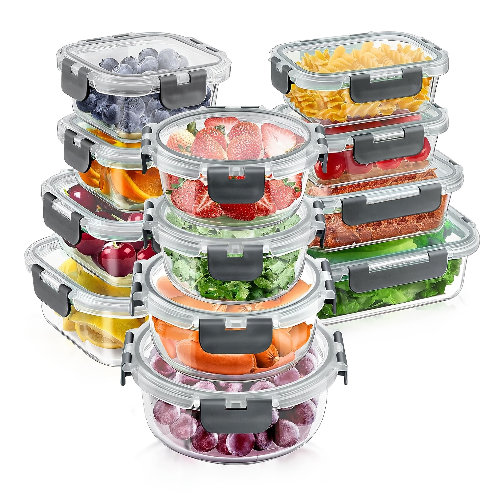 TEMU 12pcs Glass Food Storage Containers With Lids, Meal Prep, Pantry Kitchen Storage Containersfor Lunch, Leak Proof, Airtight Glass Lunch Bento