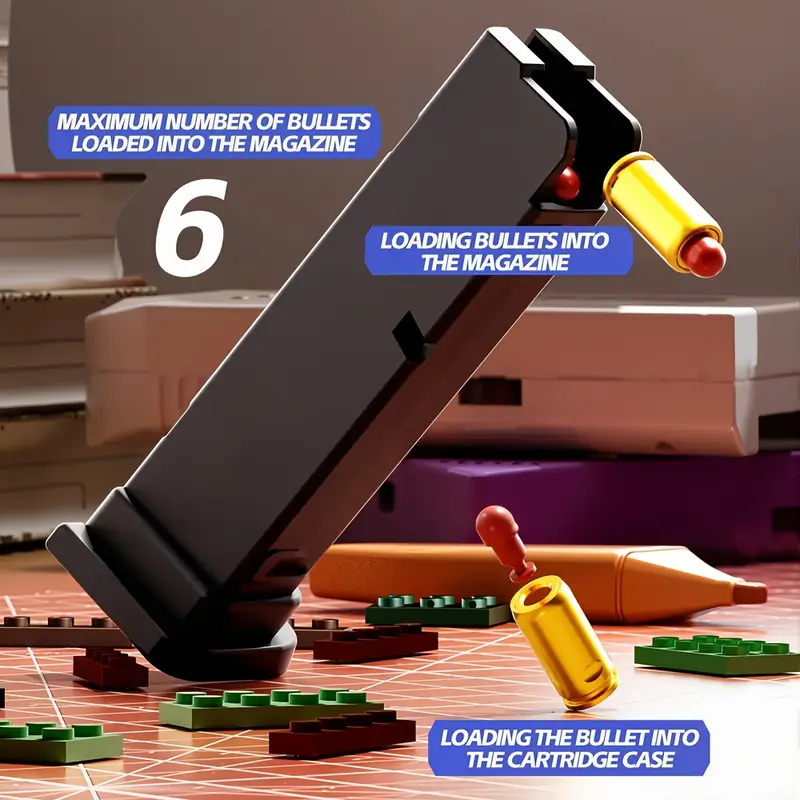 automatic ejection building blocks gun with bullet casings stem construction set with realistic bullet launcher mechanism safe non building blocks for teens adults parent child assembly kit 2025 christmas birthday gift for boys girls red yellow blue educational toy for motor skills development Product details 7