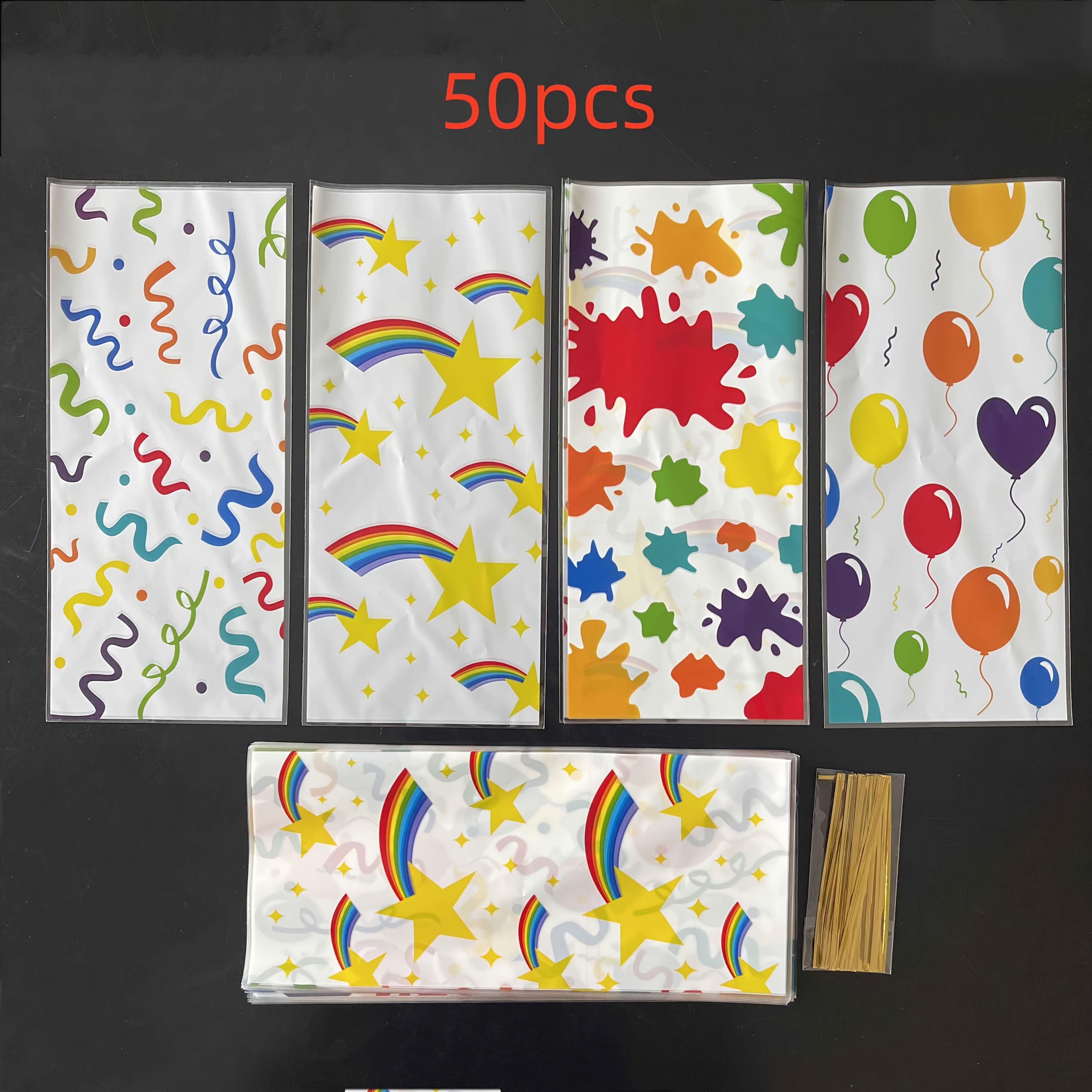 Image of 50pcs/bag Artist Party Bags Colorful Paint Cellophane Bags Opp Artist Paint Treat Bags Goody Candy Bags Gift Bags For Birthday Party Wedding Graduation Mother's Day Party Supplies Decorations