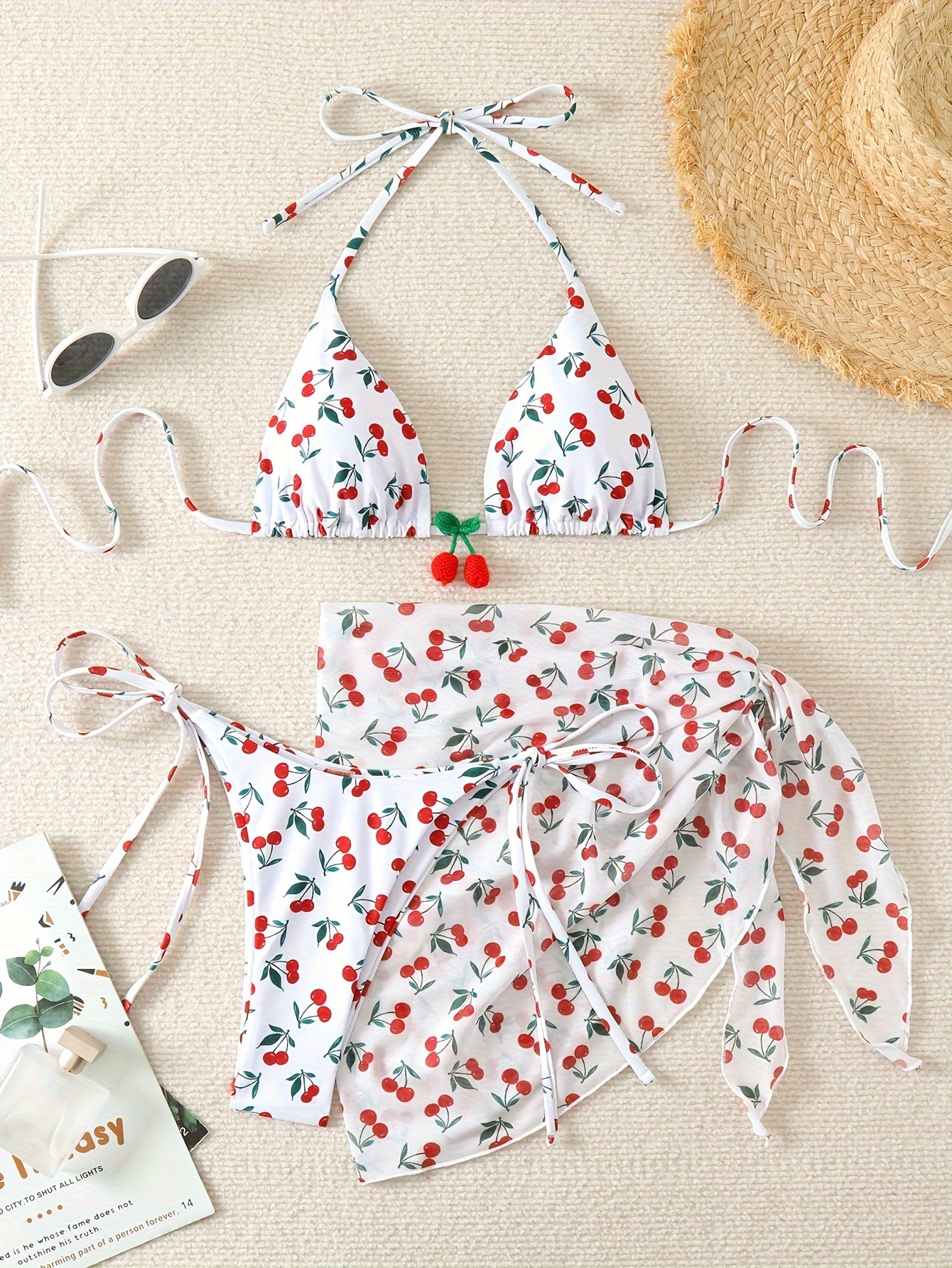 Random Cherry Print Bikini Swimsuit