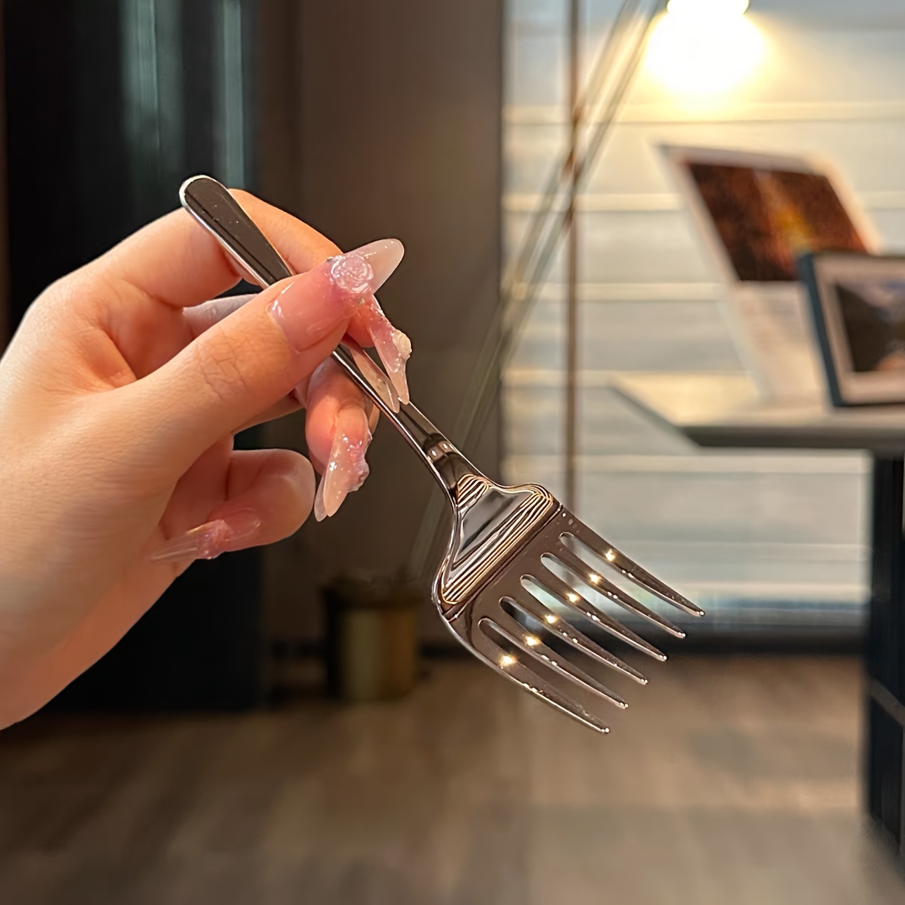 TEMU 1pc, Stainless -tooth Dessert Fork, Frosted And Mirror-polished 2 Fruit Forks, High-value Dinner Fork, Creative Tableware, Portable Dessert Cake