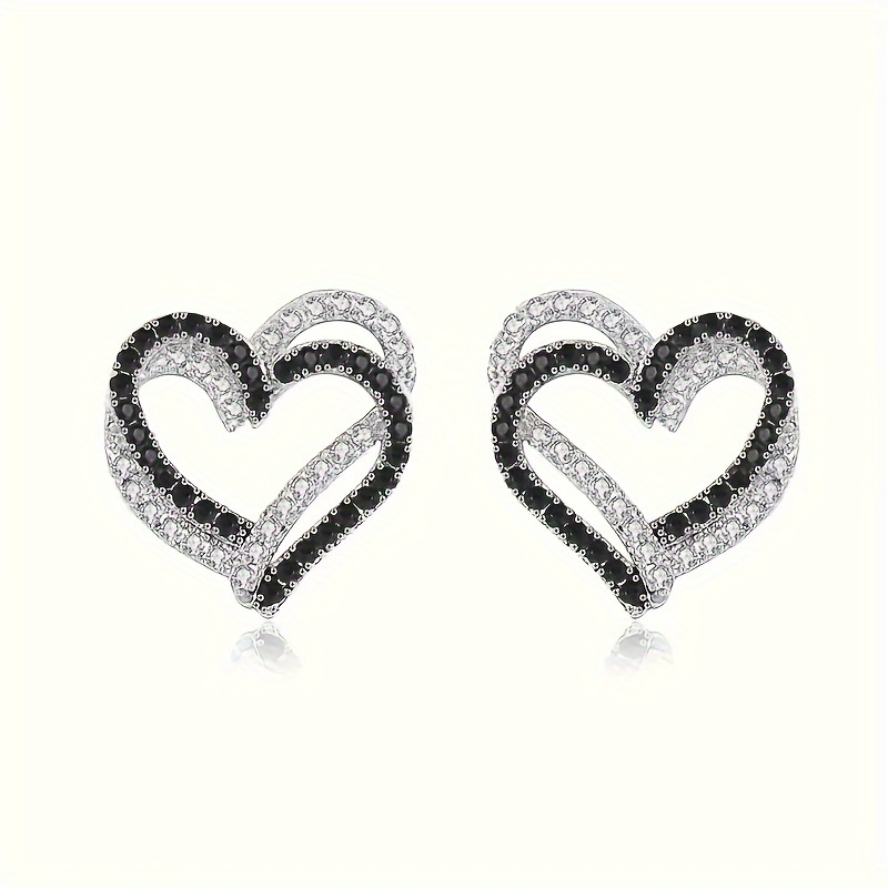 

Double-layer Heart Shaped Black Zirconia Stud Earrings - High-grade Simple Luxury, Party, Daily, Wedding Casual Jewelry - Perfect Gift For Her