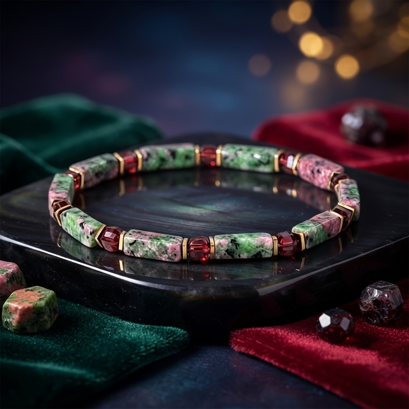 TEMU 1pc Natural Yunaite Stone Elastic Bead Bracelet, Casual All-match, Stacked, Perfect Gift For , Unisex