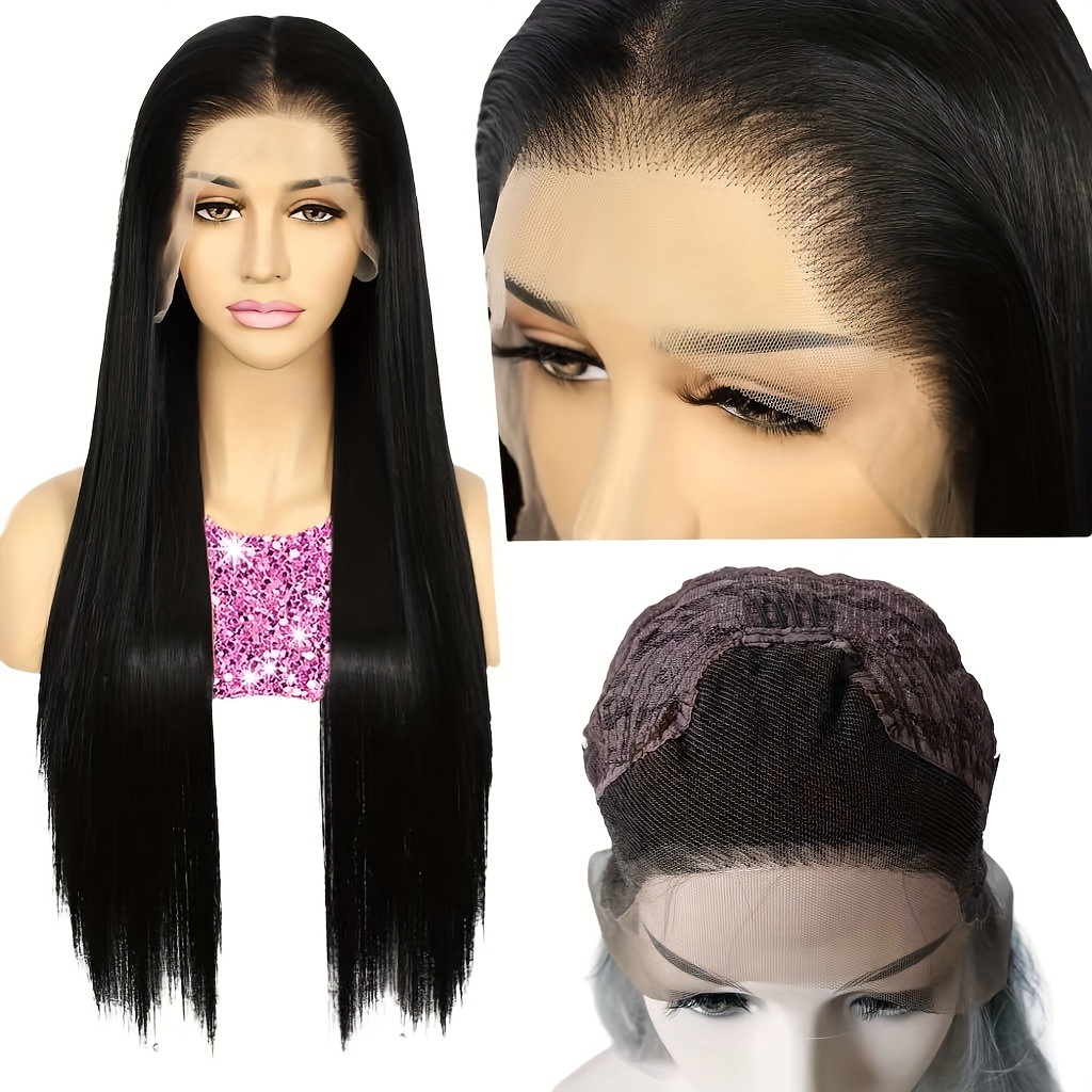 Black Long Straight Wig Synthetic Lace Wig Beginners Temu