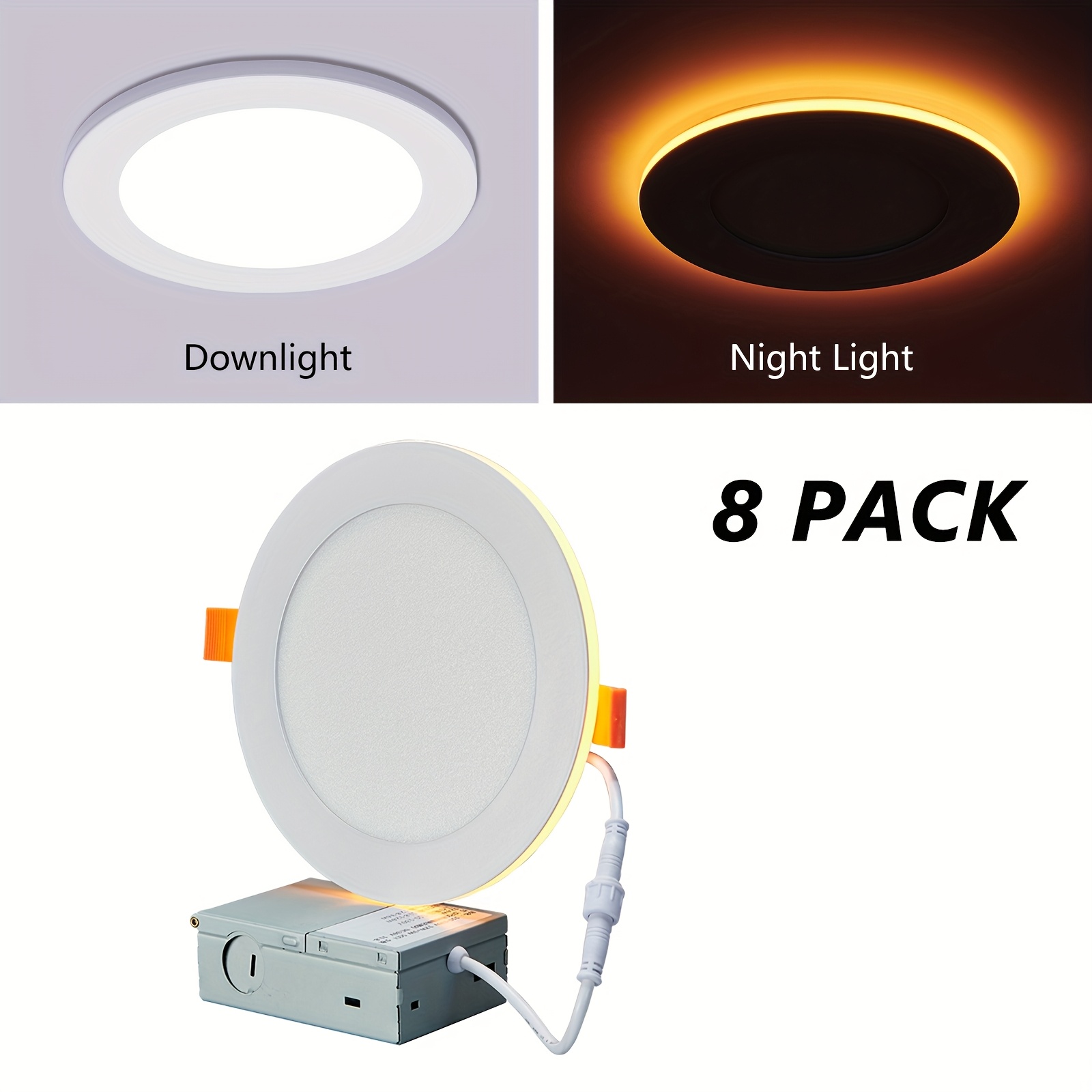 TEMU 8 Pack Pot Lights Led 6 Inch Recessed Light With Night Light, 2700k/3000k/3500k/4000k/5000k Selectable Downlight, 12w 120v Dimmable Lumiere