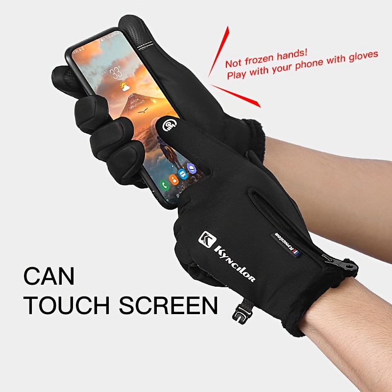 Kyncilor Plush-Lined Thickened Winter Ski Gloves, Touchscreen-Compatible