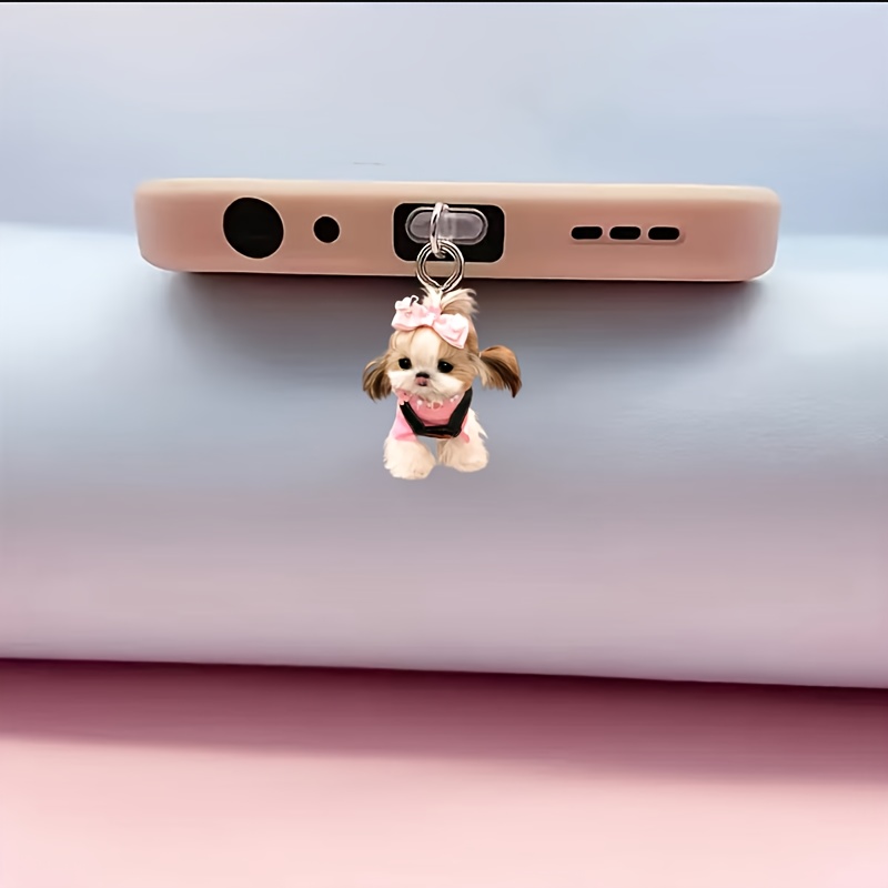 

1pièce Adorable Plug Charm en acrylique 2D en de chien pour iPhone et appareils de type C - Accessoire anti-poussière en