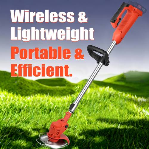 21v portable home electric lawn mower mini cordless garden weeder lawn trimmer outdoor power tool with 2 batteries three weeding tools powerful motor suitable for patio garden and lawn maintenance gift for men