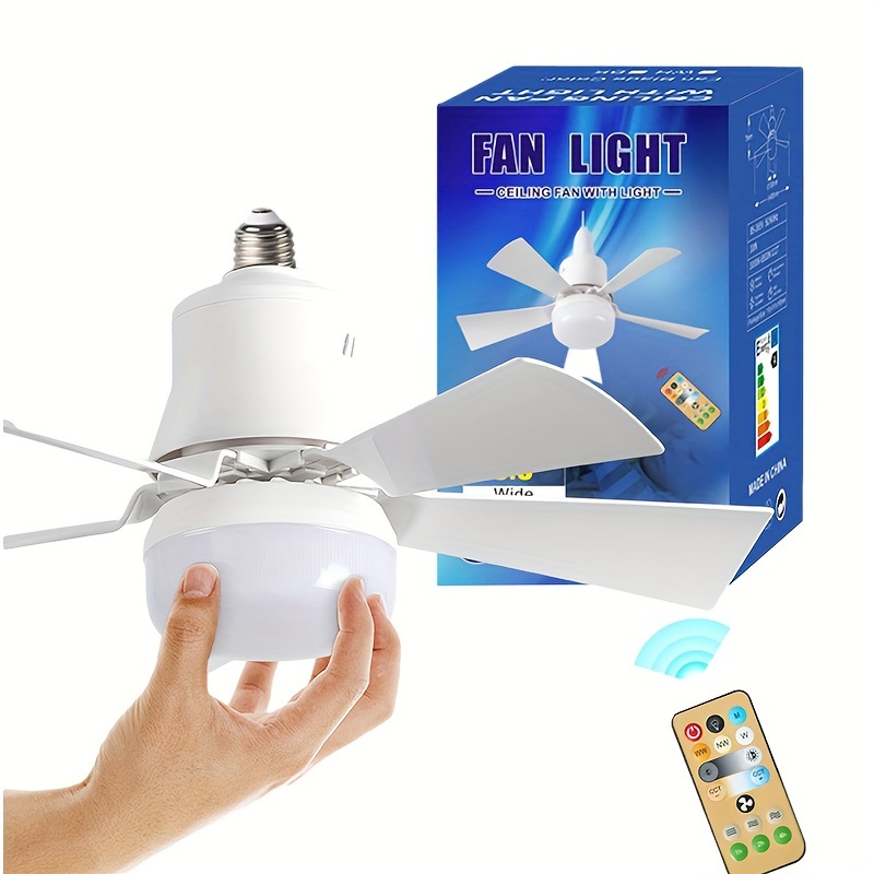 

Socket Fan Light 16.5in Base Ceiling Fan Light With Remote Control, Wall Fan Ventilation In Laundry Room, 3 Colors 3000-6500k, 900lm Dimmable Fan Light For Bedroom/living Room/garage/aisle