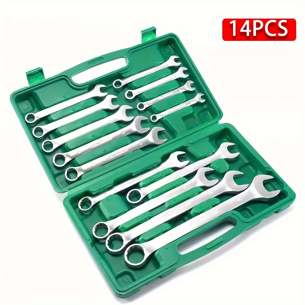 

Mechanics Wrench Set Metric And Standard, 14pcs Complete Combination Wrenches Roll Set. Metric 8mm To 24mm, Full Wrench Set, With Box, Dual-purpose Wrench Set