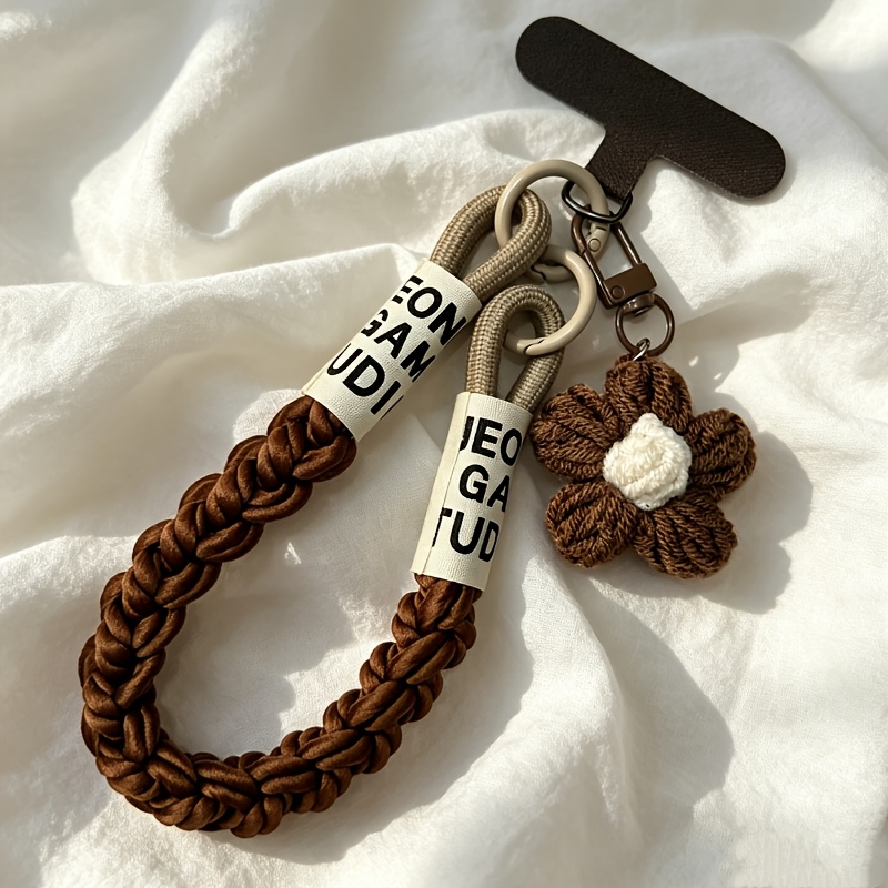 TEMU 【製品タイトル】レトロ メラデ ハンドメイド 織り 厚手 スマホ 手持ち ストラップ、手作りかぎ針編み 小さな花 ペンダント トレンディ ブランド レター 織り ストラップ ハンドロープ、ユニバーサル スマホ 紛失防止 ガ、ほとんどのスマホケースに適合