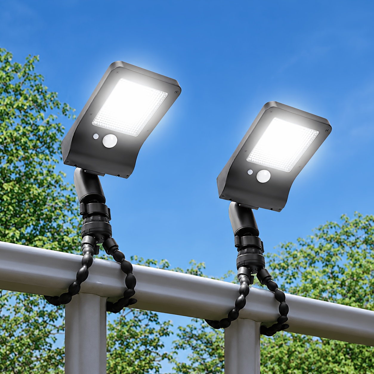 Image of 2pack Clip-on Solar Street Lights Outdoor Wall Light With Motion Sensor, 3 , , Ip44, Solar Wall Garden Lights For Outdoor Patios Yard, Solar Pathway Security Lights Fit Fence, Deck, Wall, Garage