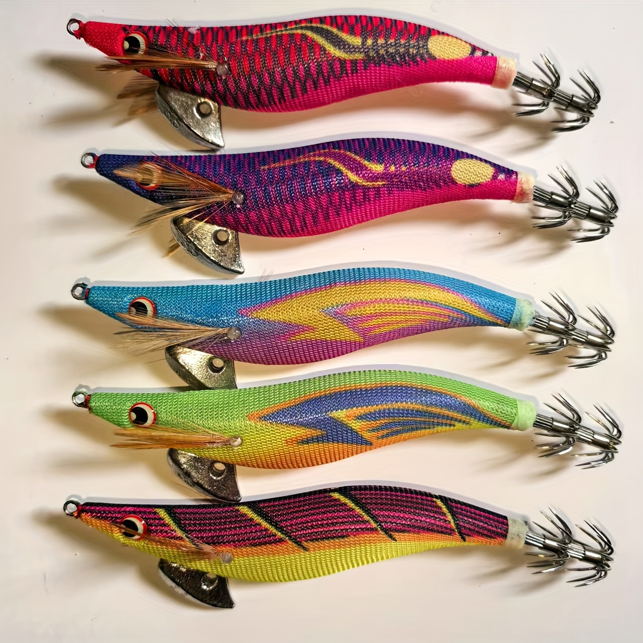 

10pcs Squid Jig Fishing Lures With Wooden Shrimp Baits - -the-dark, Ideal For Sea & Boat Fishing