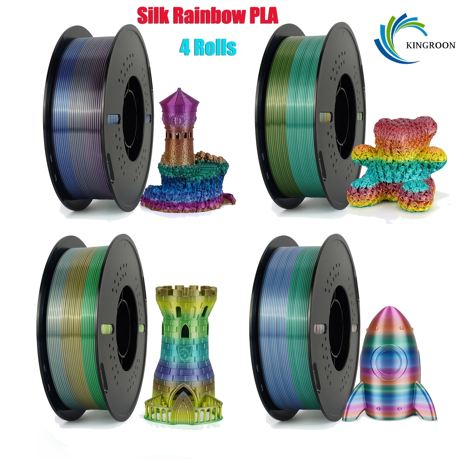 Image of Kingroon Rainbow Pla 4kg Pla Filament Bundle 1.75mm 3d Printing Filament Color Changing Filament Dimensional Accuracy +/-0.02mm, Fit Most 3d Printer