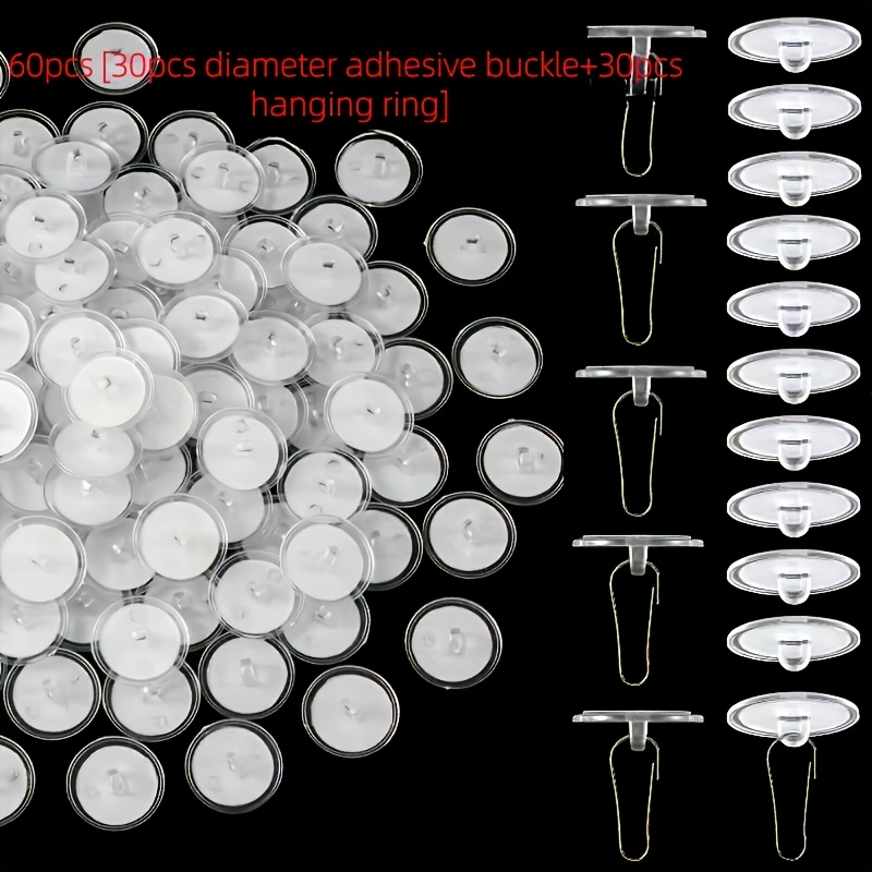 TEMU 60pcs (30 Sets) No-drill Self-adhesive Ceiling Hooks - Transparent Traceless Suction Cups, Durable Plastic Wall Hooks For Hanging Lanterns,