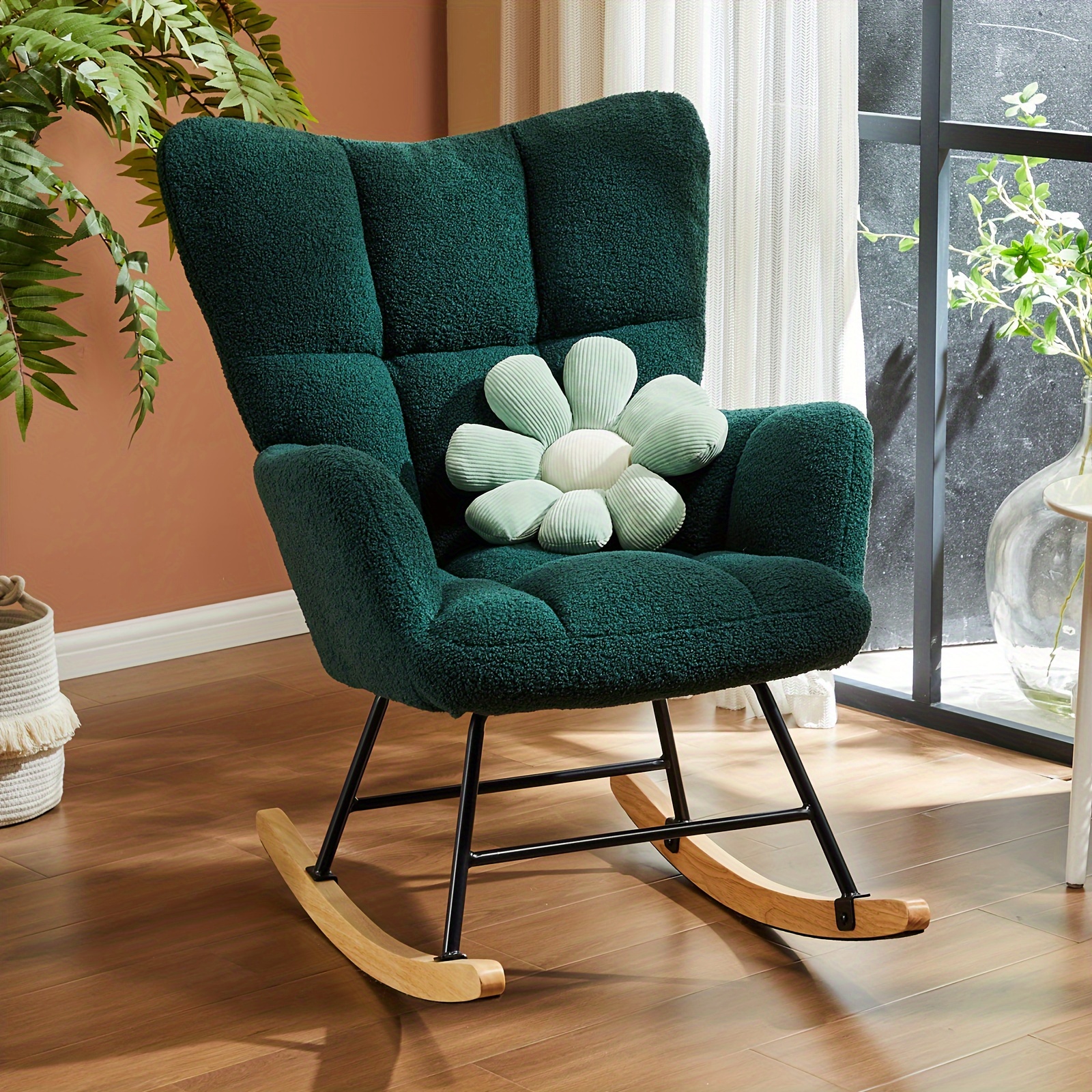 rocking chair hotel teddy fabric glider modern upholstered Temu