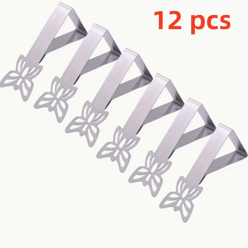 Image of 12pcs Stainless Steel Tablecloth Clips, Triangular Non-slip Clips, Adjustable Tablecloth Fasteners, Suitable For Picnics, Outdoor Activities, And Parties, Picnic Accessories