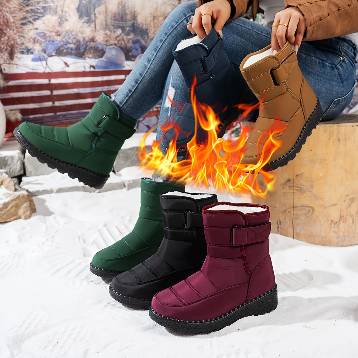 

Cozy Boots For Women - Soft, Non-slip Plush Lined Platform With Hook & Loop Closure, Outdoor Activities And Cold Weather