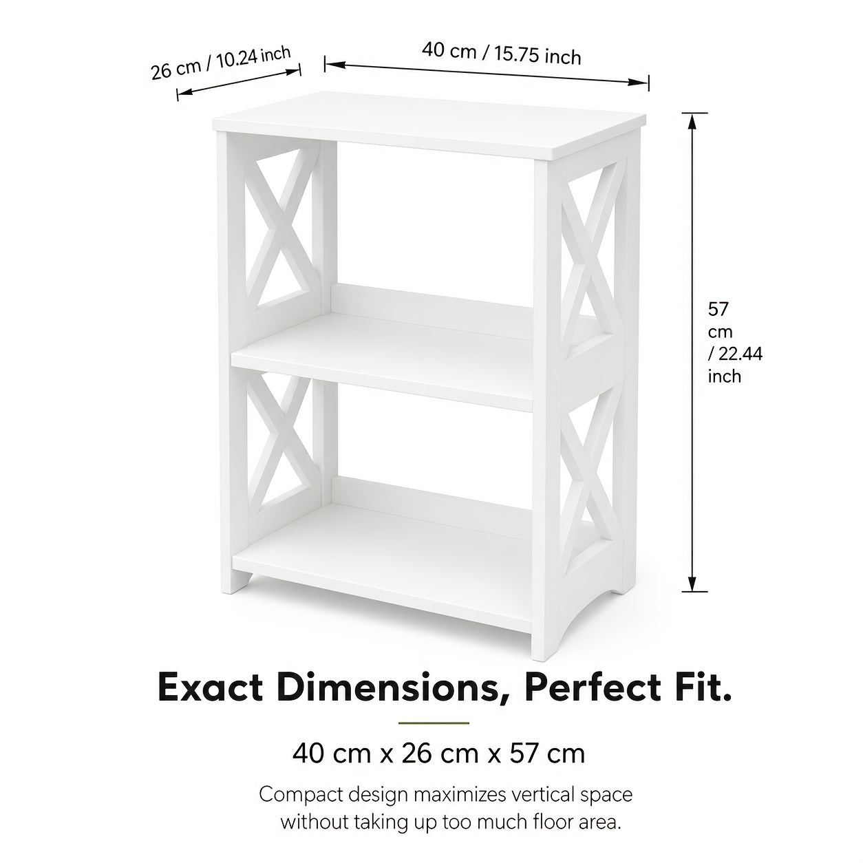 TEMU Table d'appoint blanche de style ferme à 3 niveaux avec design latéral en X, petite table d'appoint rustique table de chevet avec étagères de