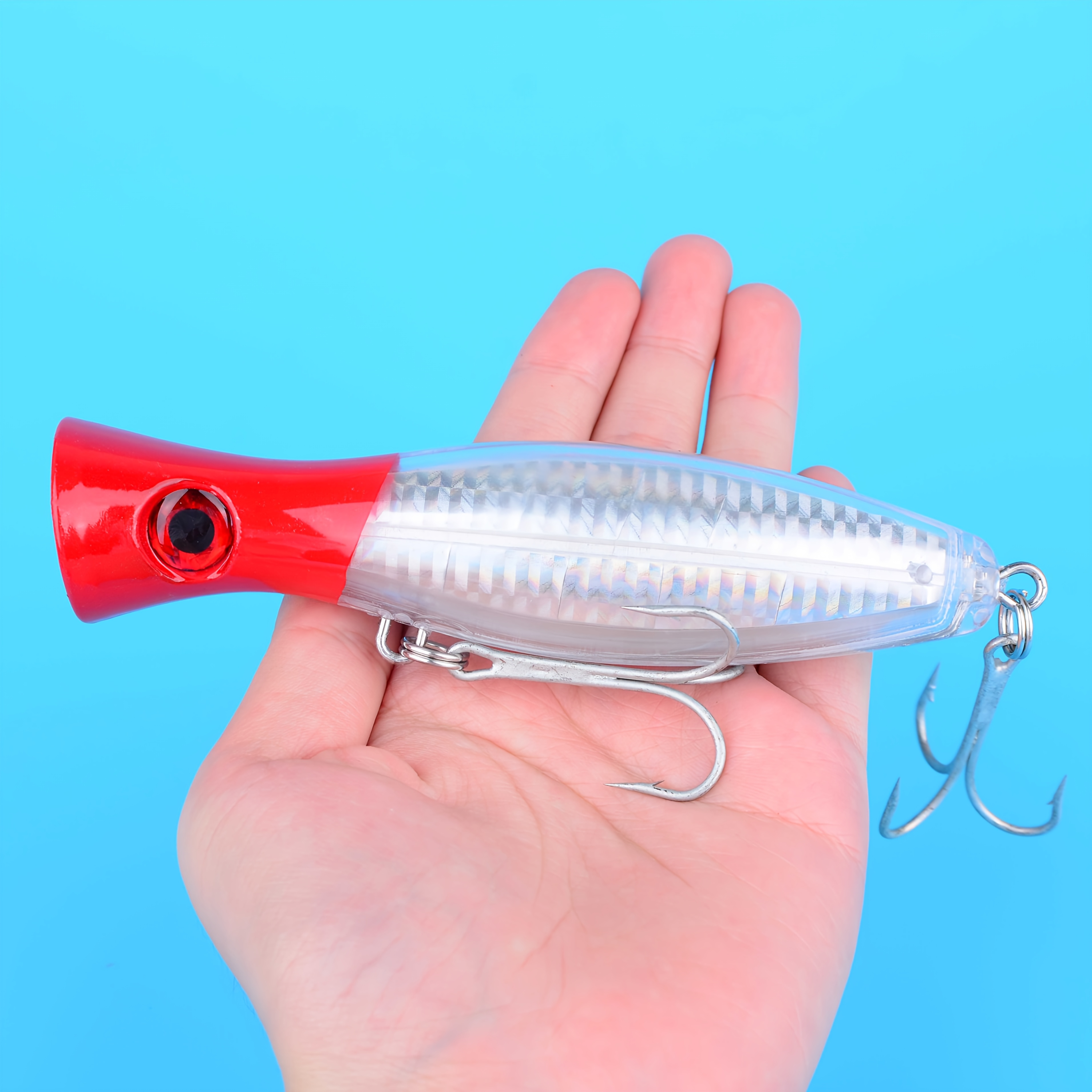 TEMU 1pc Topwater Popper Fishing Lures Mouth Surface Saltwater Bass Trout Artificial Bait Pesca Wobbler Supplies