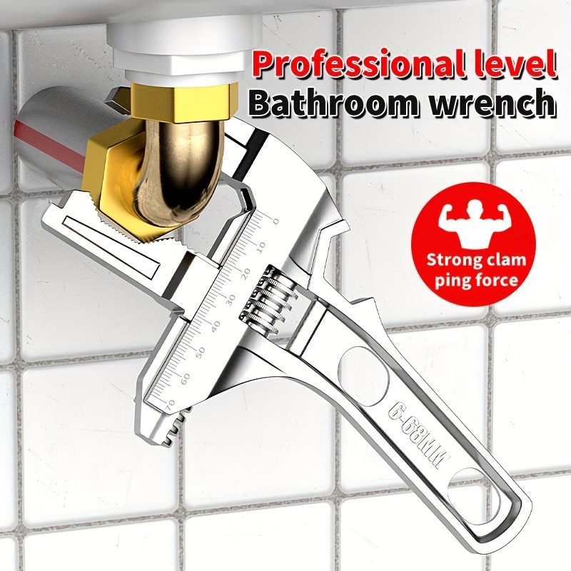 

Professional Alloy Bathroom Wrench - Multifunctional With Large Opening & Short Handle, Fit For Faucets, Strong Force, Ideal For Plumbing Tasks, Bathroom Accessories