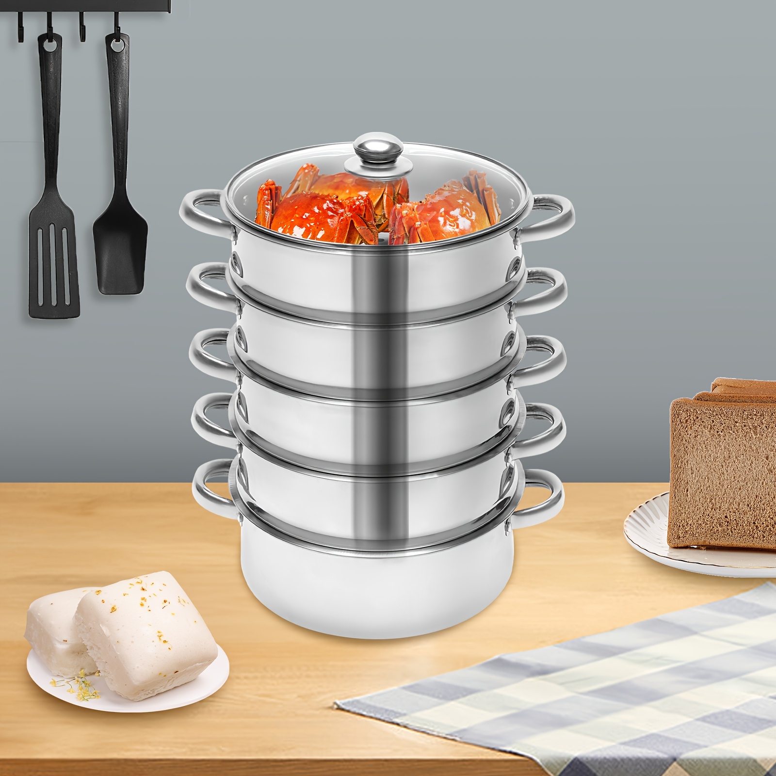 Cuit-vapeur 3 étages Inox + Couvercle Verre – Cuisson Saine, Tous Feux - 4