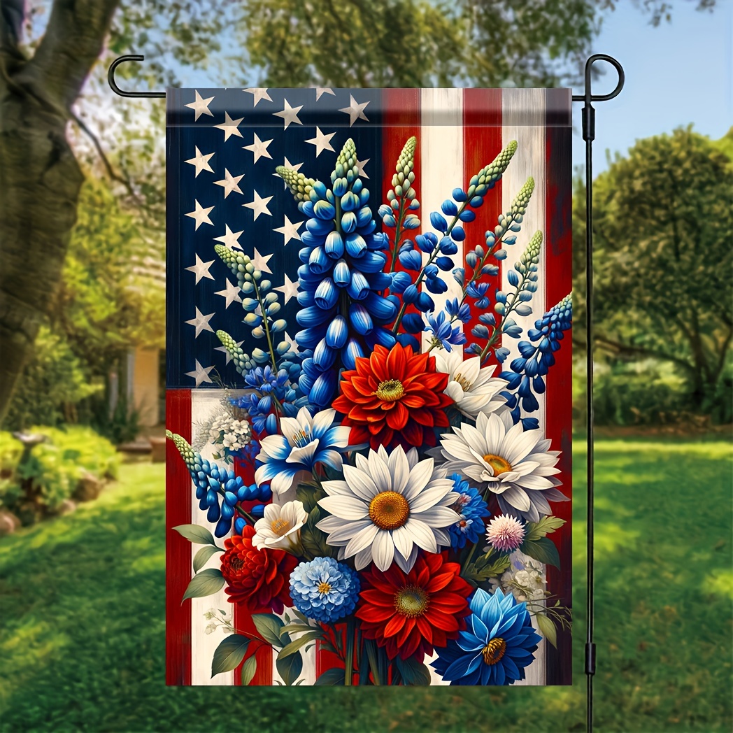 

Patriotic Floral Garden Flag - Durable Polyester, 18x12 Inches, Perfect For Yard & Lawn Decor, Outdoor Home Accent (flagpole Not Included)