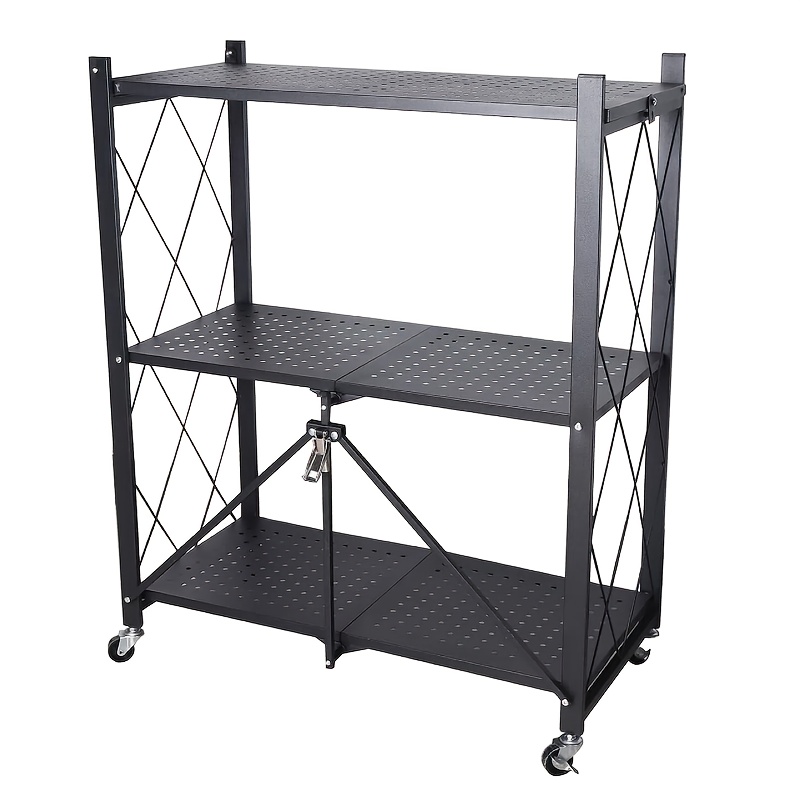 TEMU 3-tier Foldable Rolling Storage Shelf, Heavy Duty Metal Utility Rack With Wheels For Kitchen, Garage, Pantry
