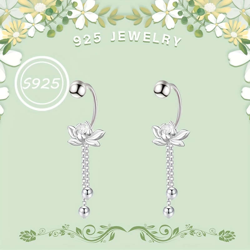 

Chic For Lotus Tassel Stud Earrings In 925 Sterling Silvery - Vintage-inspired Floral Design, Perfect For Casual Attire & Special Occasions, Hypoallergenic