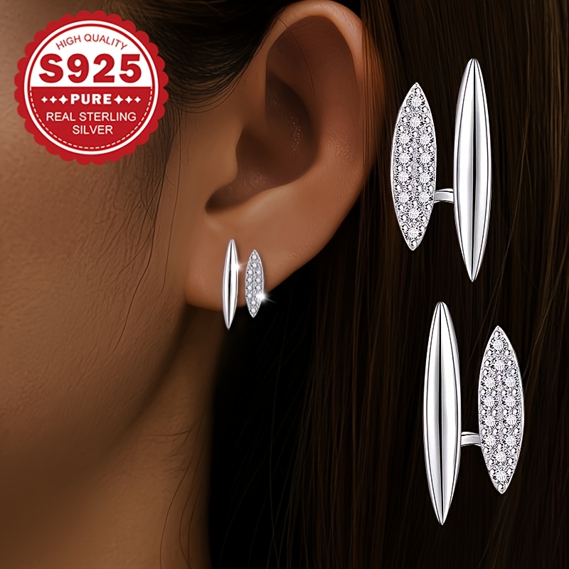Women's S925 Silver Double Layer Vertical Stripe Stud Earrings
