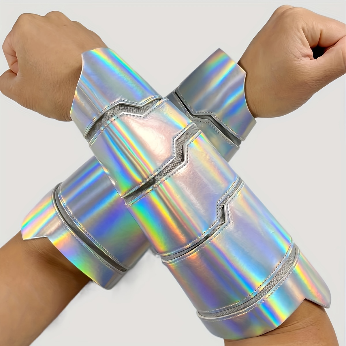 TEMU Golden And Silver Pu Leather Magic Wrist Guards For Stage Costumes And Performance Props