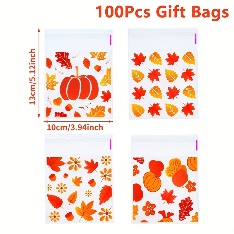 TEMU 50/100pcs, Thanksgiving Clear Pumpkin Self-adhesive Bags, Plastic Thanksgiving Harvest Pumpkin & Transparent Square Self-adhesive Self-sealing