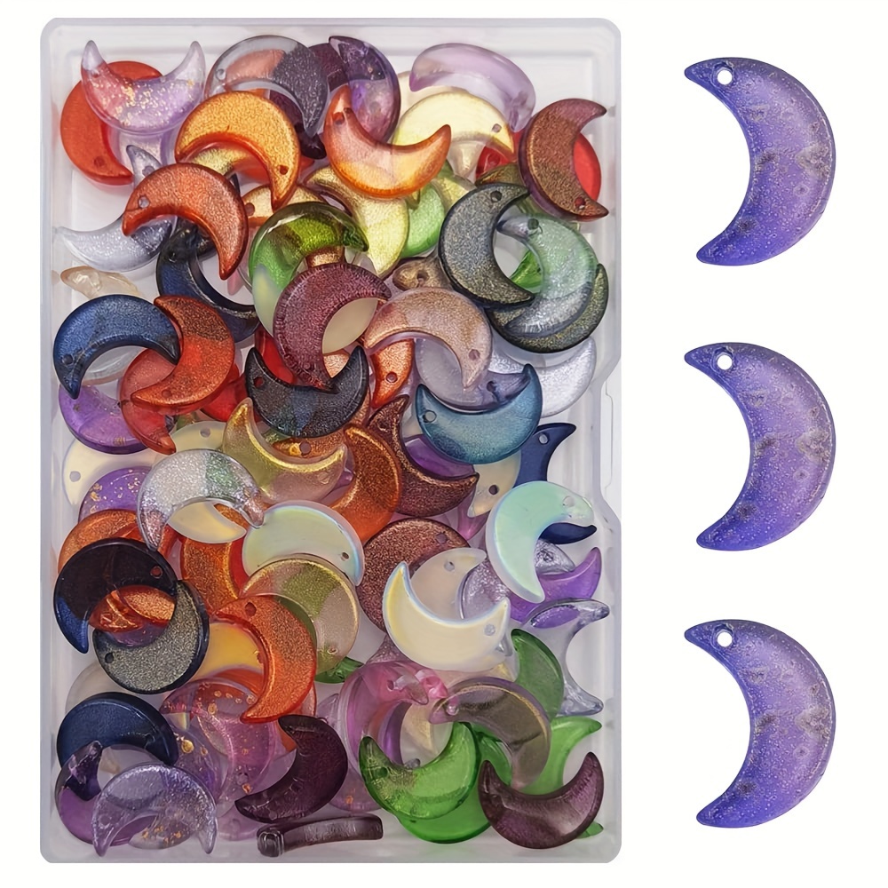 

100pcs Vibrant Crescent Beads - , Translucent Hanging Charms For Jewelry Making & Diy Crafts, Assorted Patterns, Bead Craft Projects| Beads|crystallike Beads